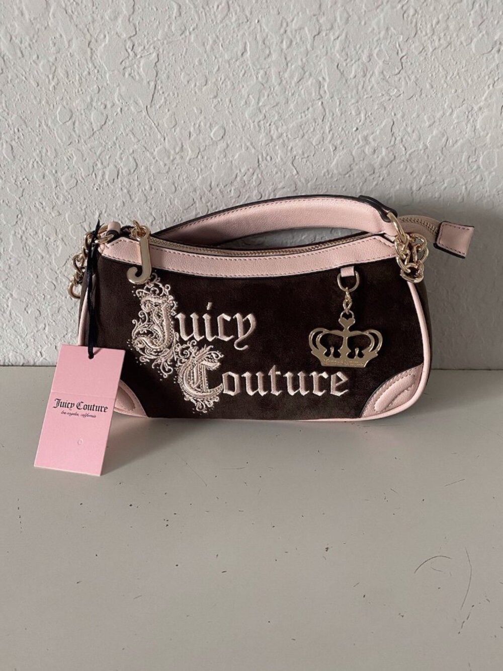 Juicy Couture Juicy Renaissance Shoulder Bag In Chocolate W/Charm Crown Velvet